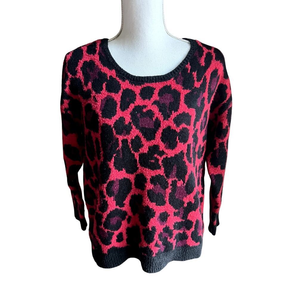 Apt. 9 Leopard Print Red & Black Pullover Sweater… - image 1